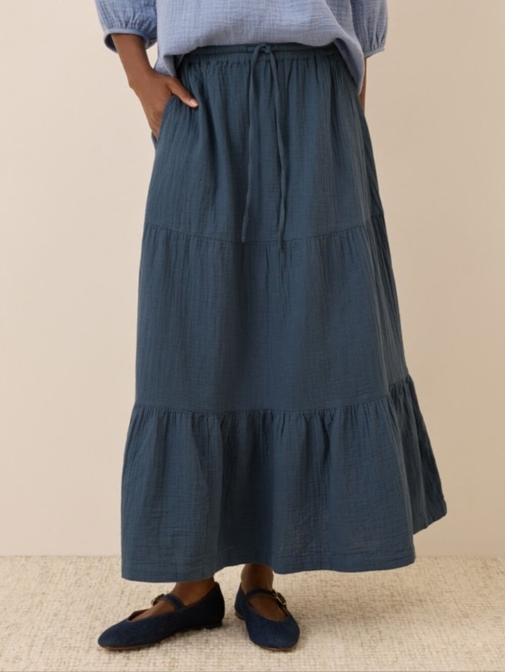 Pact Navy Blue Organic Cotton Maxi Skirt